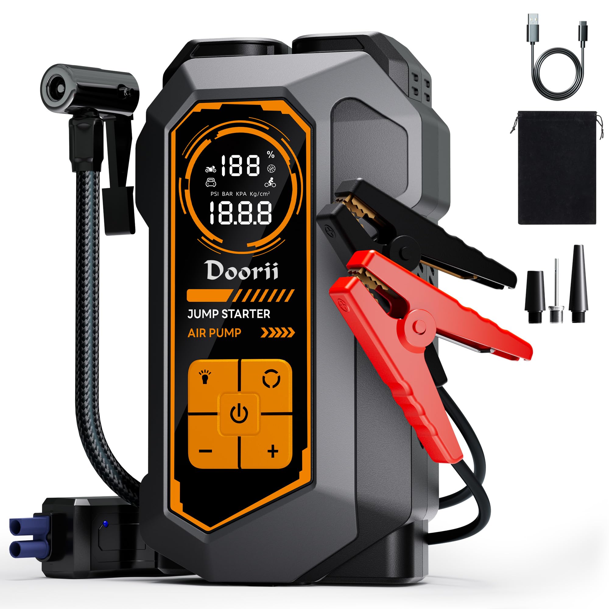 Doorii 8000A Jump Starter with Air Compressor, Car Jumper Starter Portable, 150PSI Tire Inflator/Air Pump, LED Flashlight for Up to 10.0L Gas & 9.0L Diesel Engines
