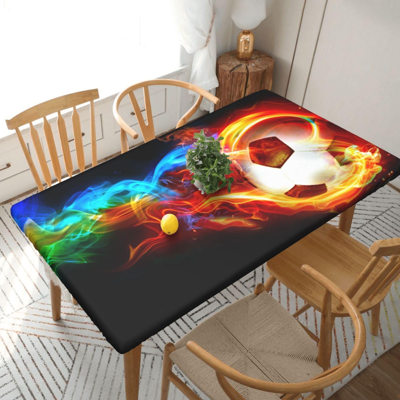 BNVSADC soccer Printed 5FT Tablecloth Polyester Kitchen Water Resistant Table Cloth Dining Table Decoration Table Covers, 152x76 CM