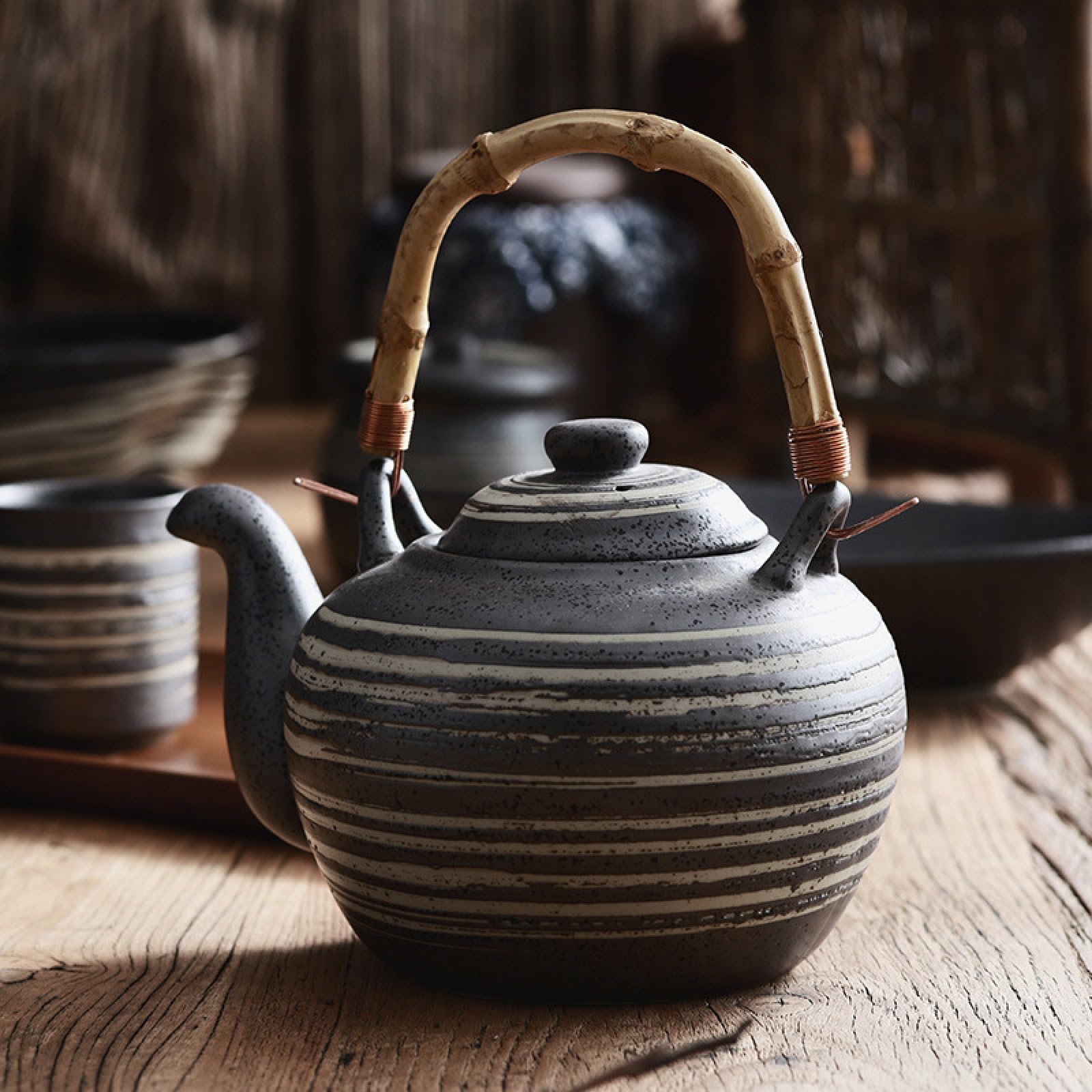 Teiera nera Kyusu Teiera con infusore per tè sfuso Teiera giapponese in ceramica con manico laterale per ufficio, casa, regali per bevitori di tè