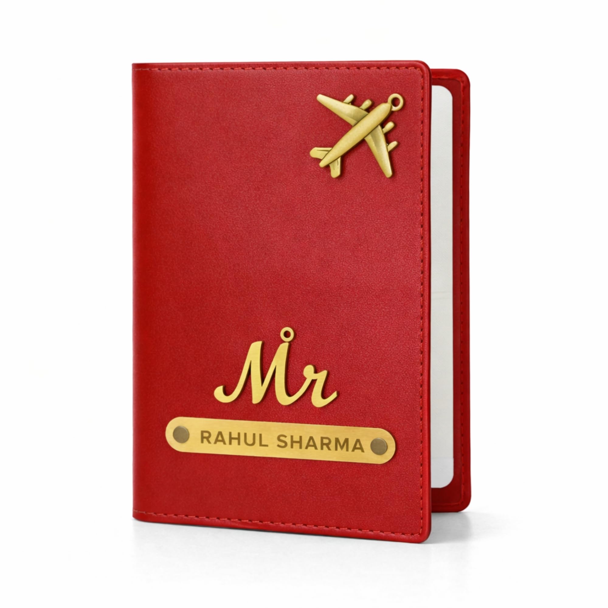 Personalized Passport Cover with Customizable Name Plate and Charm, Vegan Leather Travel Passport Holder with Card Slot (Red)-image-31