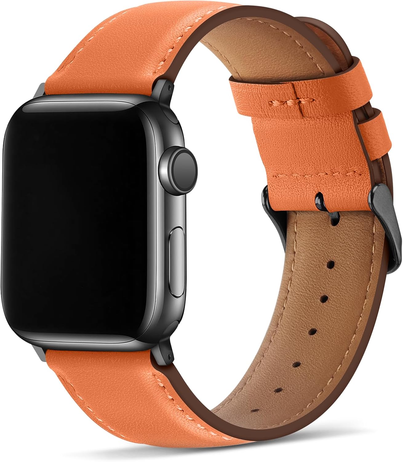 Tasikar Bands Compatible with Apple Watch Band 42mm (Series11/10) 41mm 40mm 38mm Men Genuine Leather Replacement Bands Compatible with Apple Watch SE Series 11 10 9 8 7 6 5 4 3, Cosmic Orange