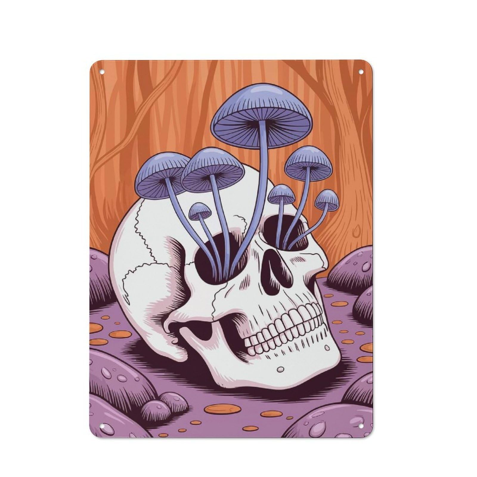 Junmoney Skull With Mushrooms In Forest Vintage Metal Sign 40X30cm, Bistro Style Shop Wall Decor For Cafe, Bistro, Bakery Or Restaurant