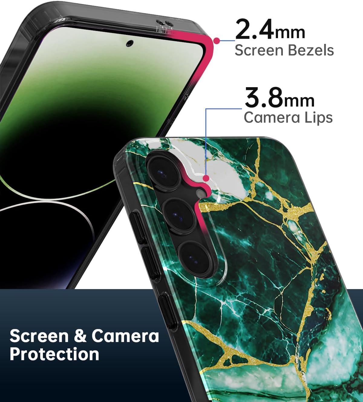 SCORPIFY Compatible with Samsung Galaxy S25 Case [Compatible with MagSafe] for Emerald Green Marble Design, Cute Magnetic Phone Cover for Women Girls and Men, Gold Accents