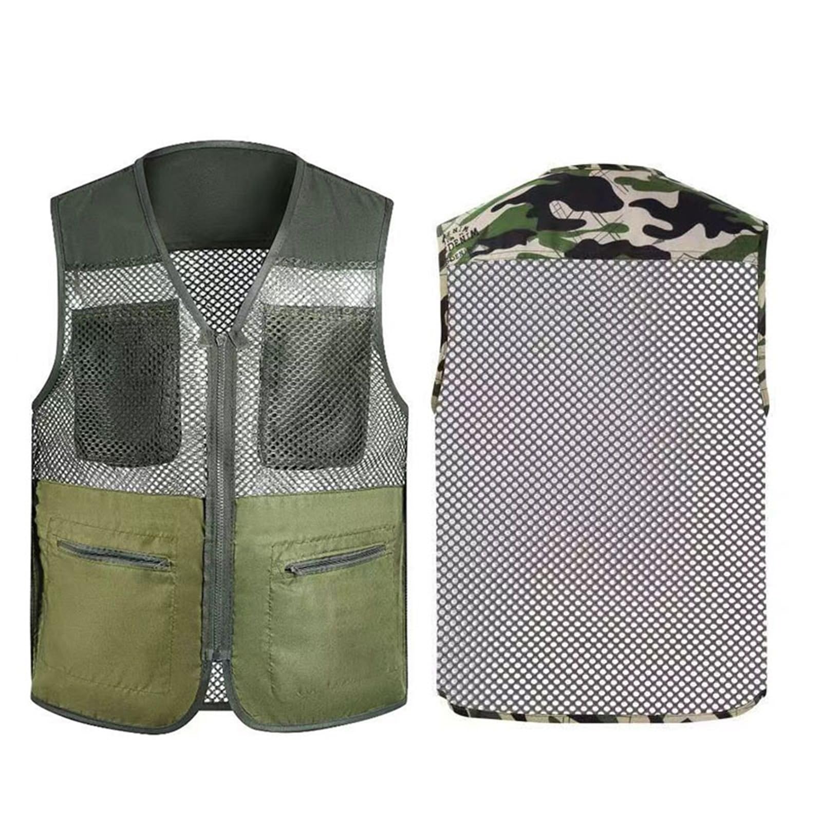 CLSQLXYJZC Giacca Da Campeggio Casual Senza Maniche, Gilet Multitasche Senza Maniche Con Scollo A V Traspirante In Rete Mimetica Con Cerniera Per Uomo, Giacca Antivento Impermeabile Cerniera