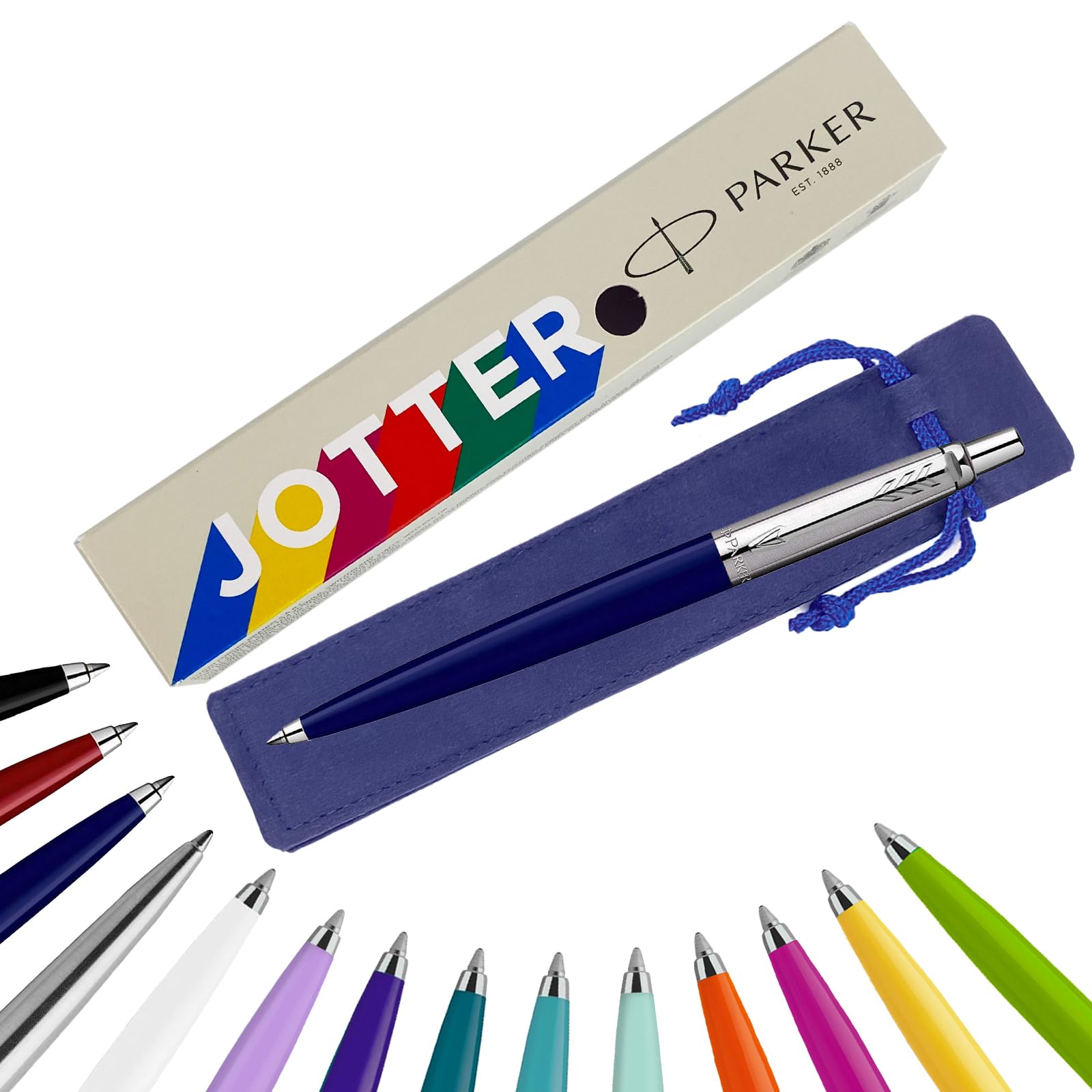 Parker Jotter Ballpoint Pen Handwriting Pens & Stationery Supplies - Ideal for Birthdays/Anniversary Can be Engraved! (Without Engraving, Navy Blue, Carded Gift Box (Eco-Friendly))