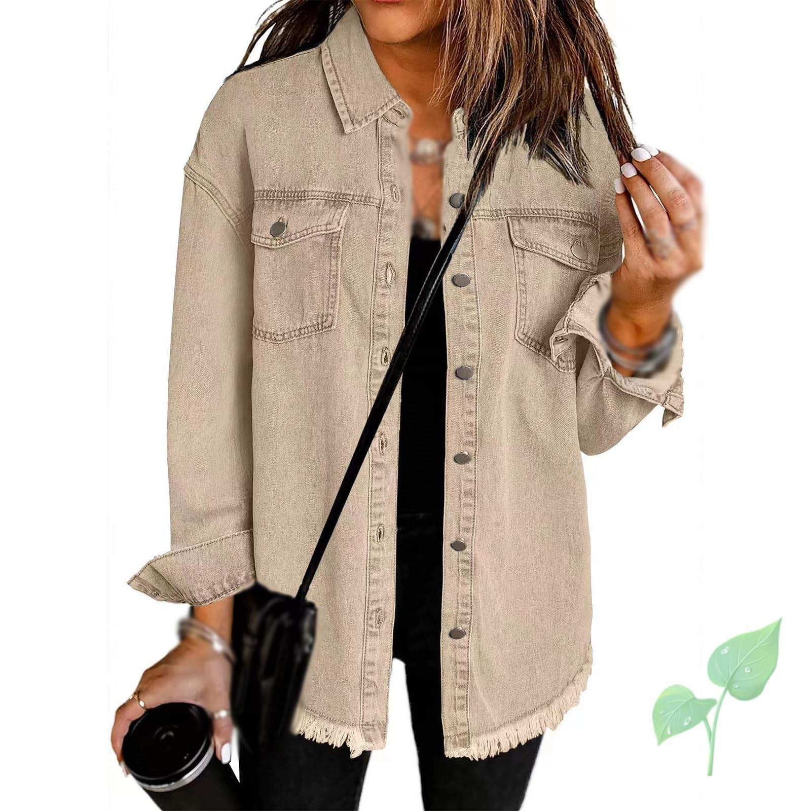 Generisch Meditatem 2025 Chaqueta vaquera informal para mujer, con botones, de manga larga, gran tamaño, artículo de moda