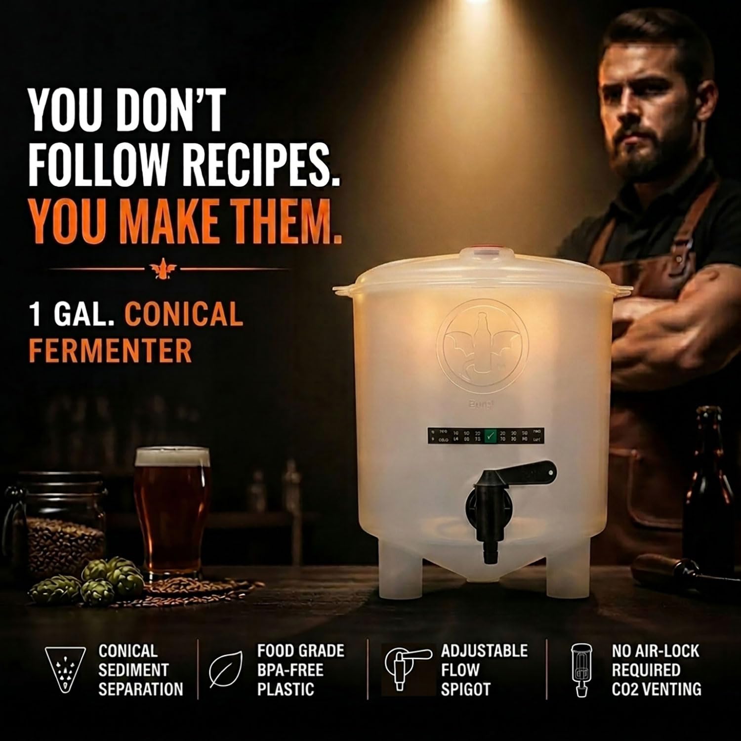 Premium-Bier-Set mit Flaschen – konischer Fermenter beseitigt Sedimente und macht großartig schmeckendes hausgemachtes Bier – 3,5 l. Pilsner, Stout und IPA-Rezepte