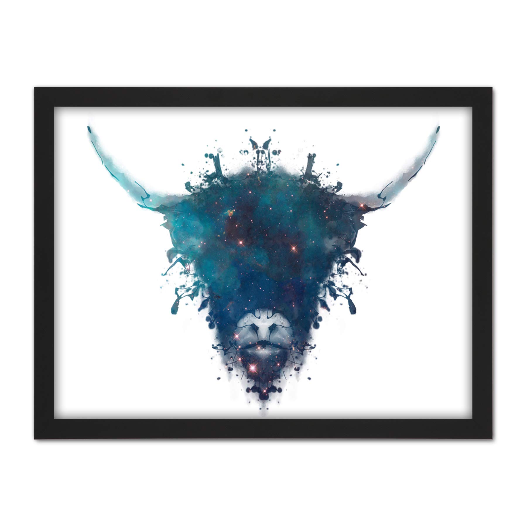 Large Framed Highland Cow Ink Splat Wall Art Print - W18" x H24" - Artery8