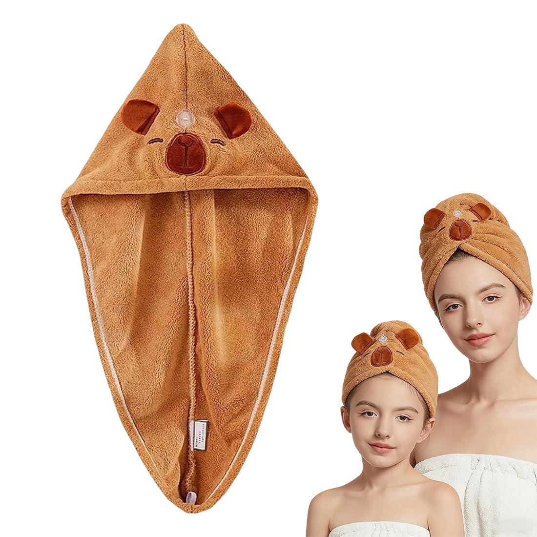 1 Pezzi Capybara Asciugamano per Capelli, Turbante Asciugacapelli, Asciugatura Rapida Turbante Super Assorbente con Bottone per Donne Capelli Lunghi