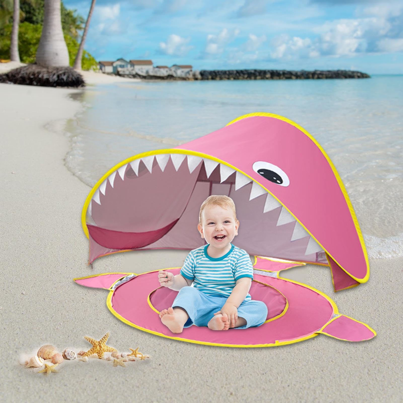 da spiaggia per bambini, all'aperto per bambini, da gioco in campeggio dei cartoni animati, Protezione UV, piccola piscina incorporata, rifugio per sole portatile, baby parasole pieghevole fuori da so