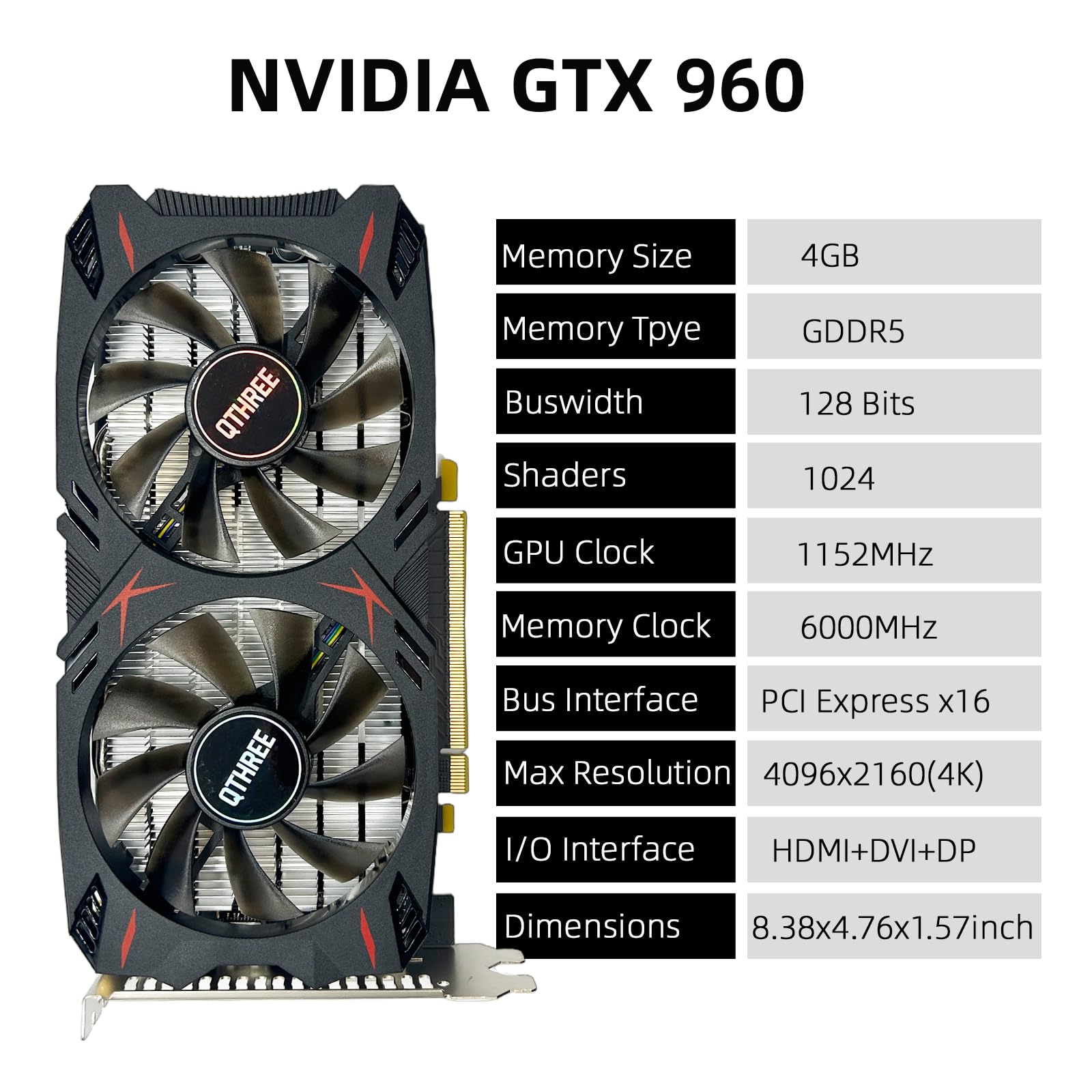 Amazon.com: QTHREE Geforce GTX 960 4GB Graphics Card, GDDR5 128