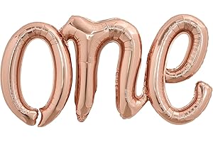 TONIFUL Rose Gold Script 'One' Balloon Banner for Toddler Boy and Girl First Birthday Celebrations
