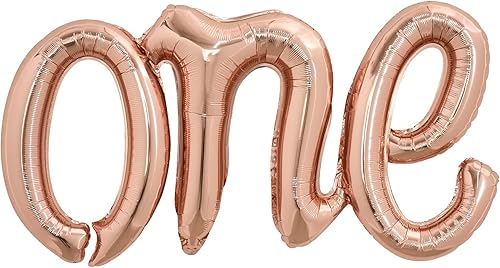 TONIFUL Pancarta de Globos Rose Gold One, 42*16 Pulgadas Lámina de Mylar con Escritura, Banderín de Globos con Letras Cursivas ONE Reutilizable de