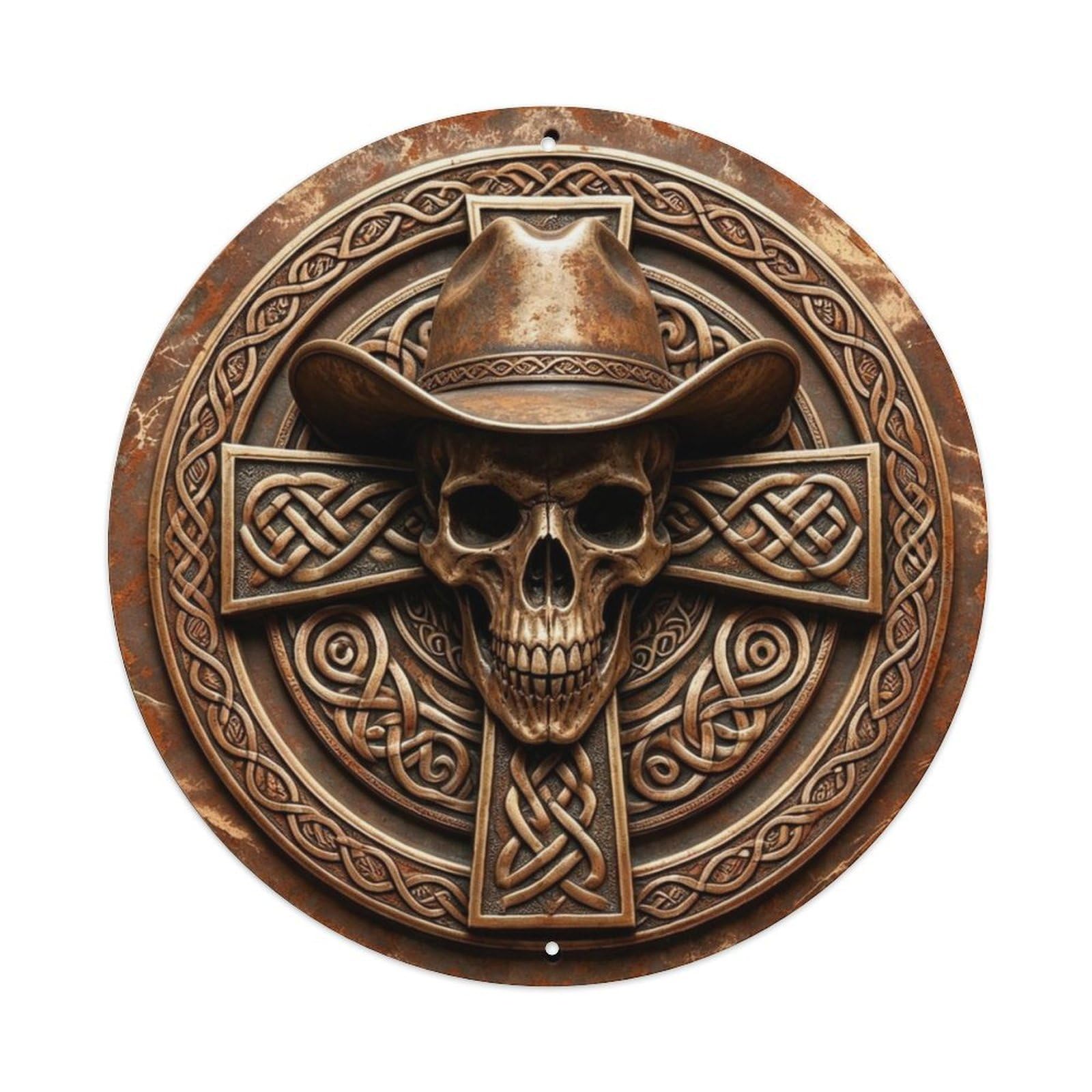 Cowboy Skull with Hat Western Biker Metal Tin Sign Plaque