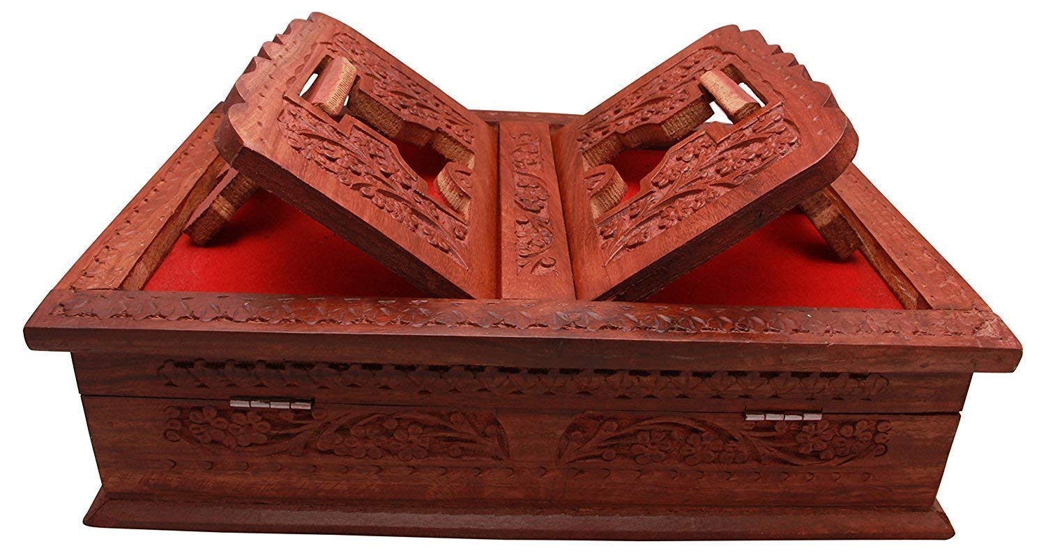Wooden Decor Holy Book Stand Box for Reading Quran, Geeta, Guru Granth Sahib, Bibil (Book Box)