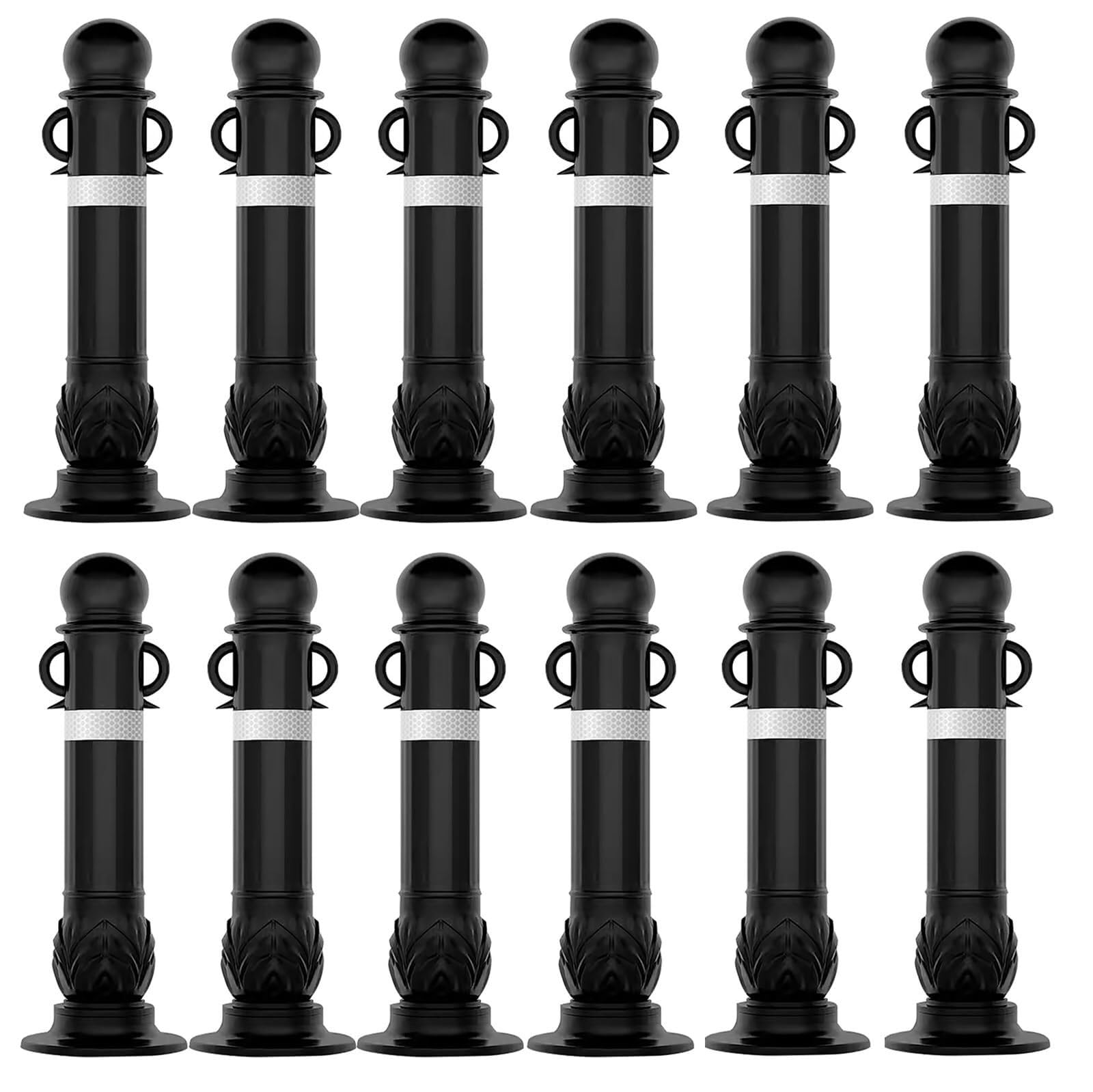 MOKLYF Black Safety Parking Bollard, Parking Lot Garages Traffic Caution Cones With Reflective Bands For Construction Sites, Traffic Delineator Posts Accessories For Traffic Sensitive Areas(12 pack)