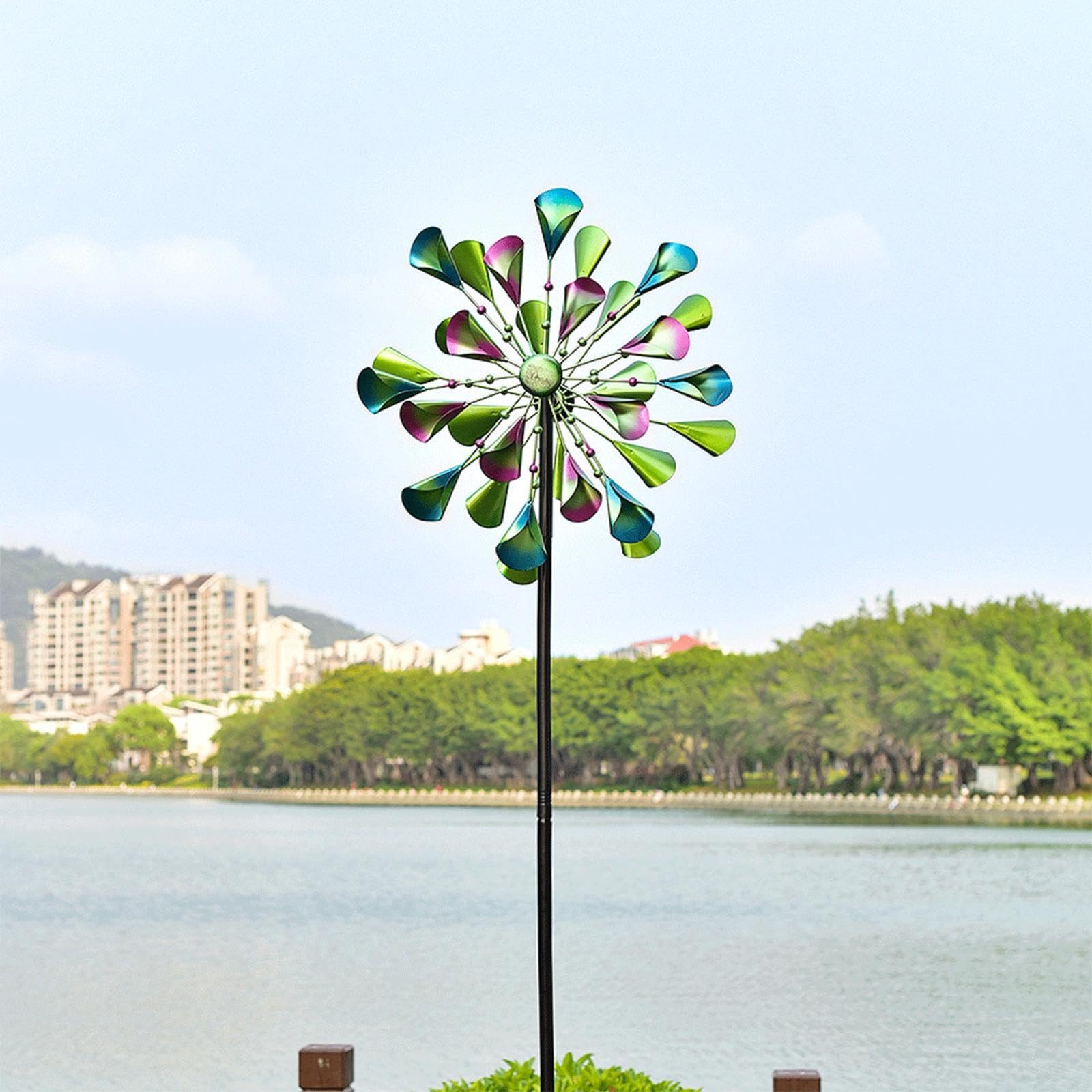Wiatrak słoneczny, 78 × 20 cali, z metalowymi palikami ogrodowymi Magic Metal Kinetic Sculpture Wiatrak do ogrodu Yard Trawnik na podwórku