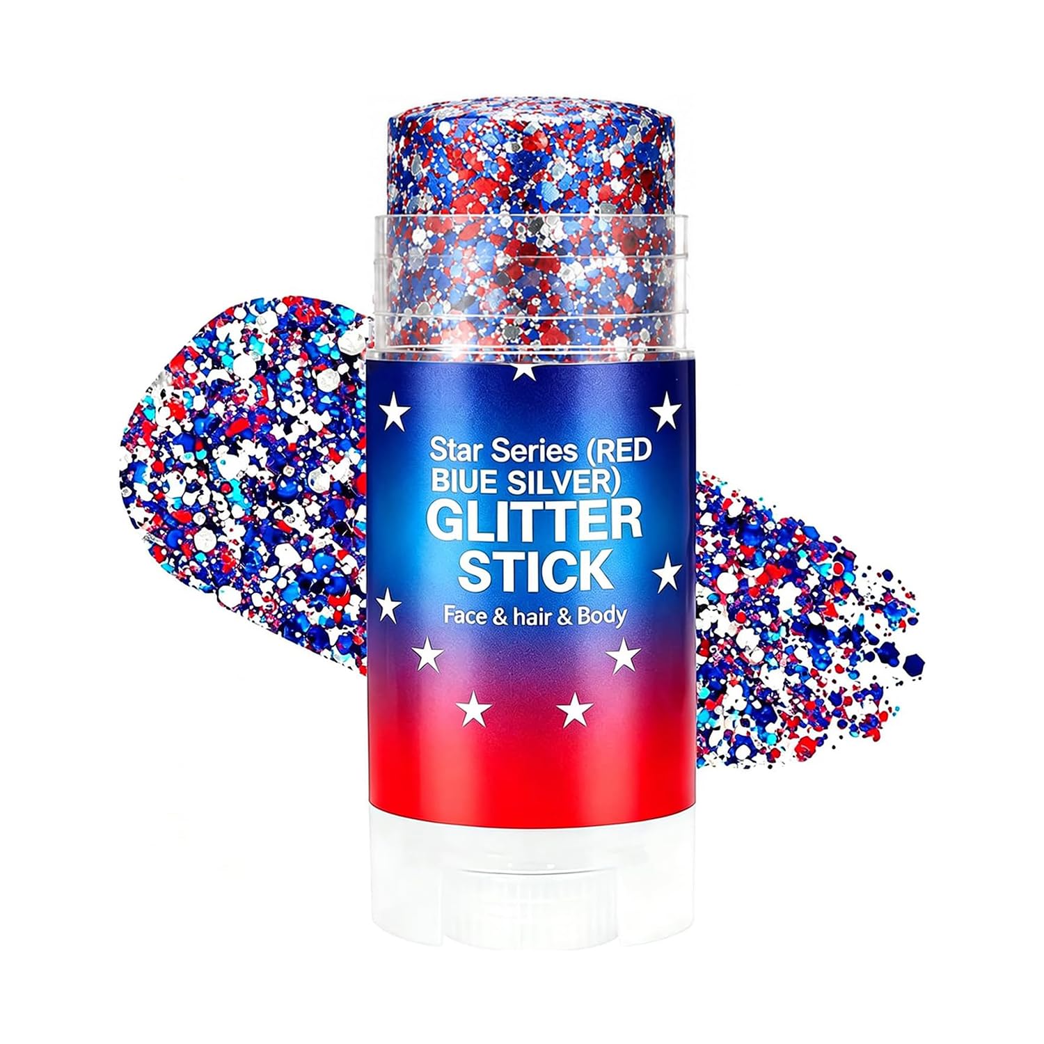 4th of July Glitter Stick, Red White and Blue Glitter Stick, Glitters Stick for Face, Rave Accessorie for Independence Days, 4th of July Decorations, Patriotic USA Flag Makeup for 250 Anniversary