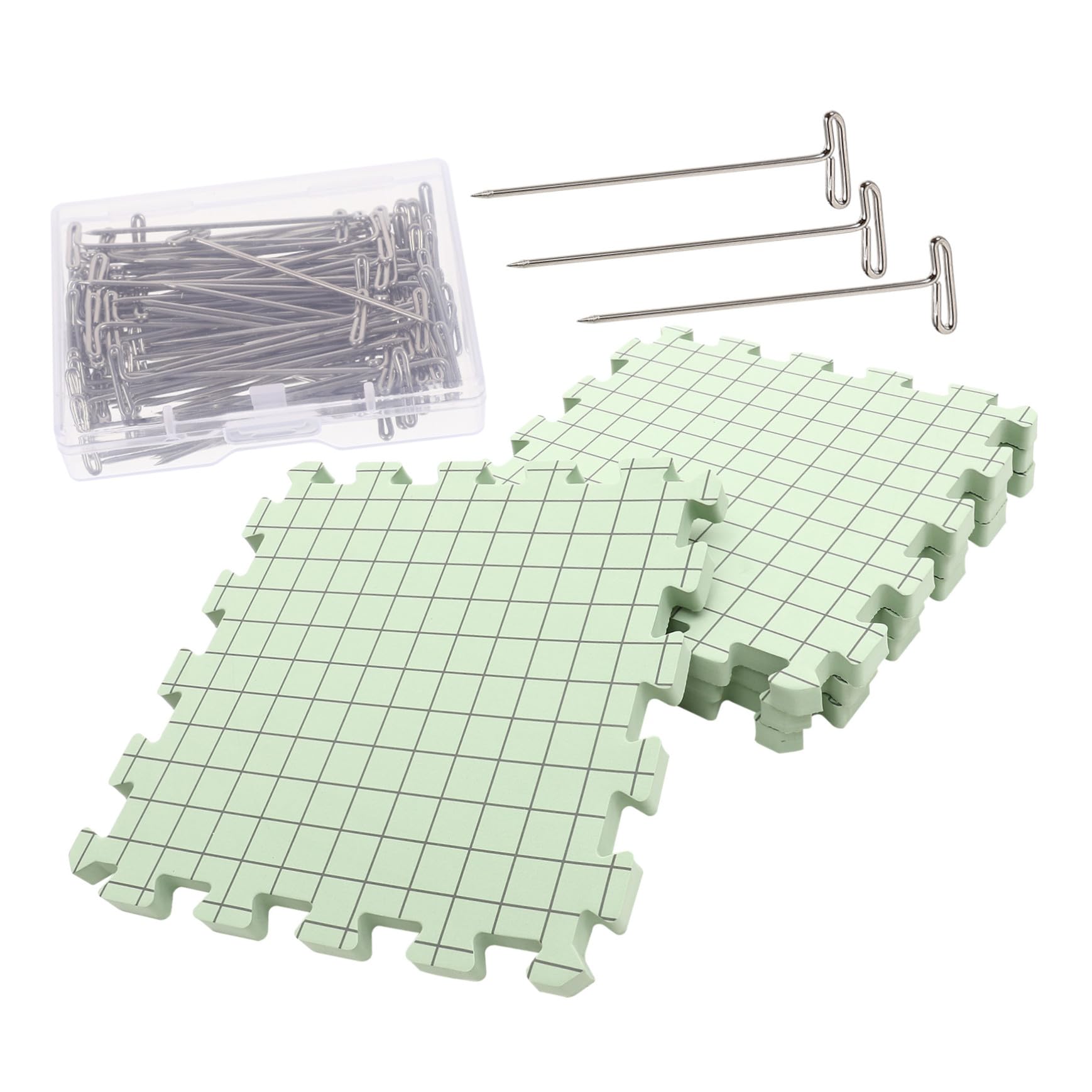 Gatuida Kit per Uncinetto con Tappetino Bloccante Leggero in Schiuma Verde Chiaro e Spilli in Acciaio Inossidabile, Dimensione Portatile per Progetti Fai-da-Te e Lavori di Ricamo