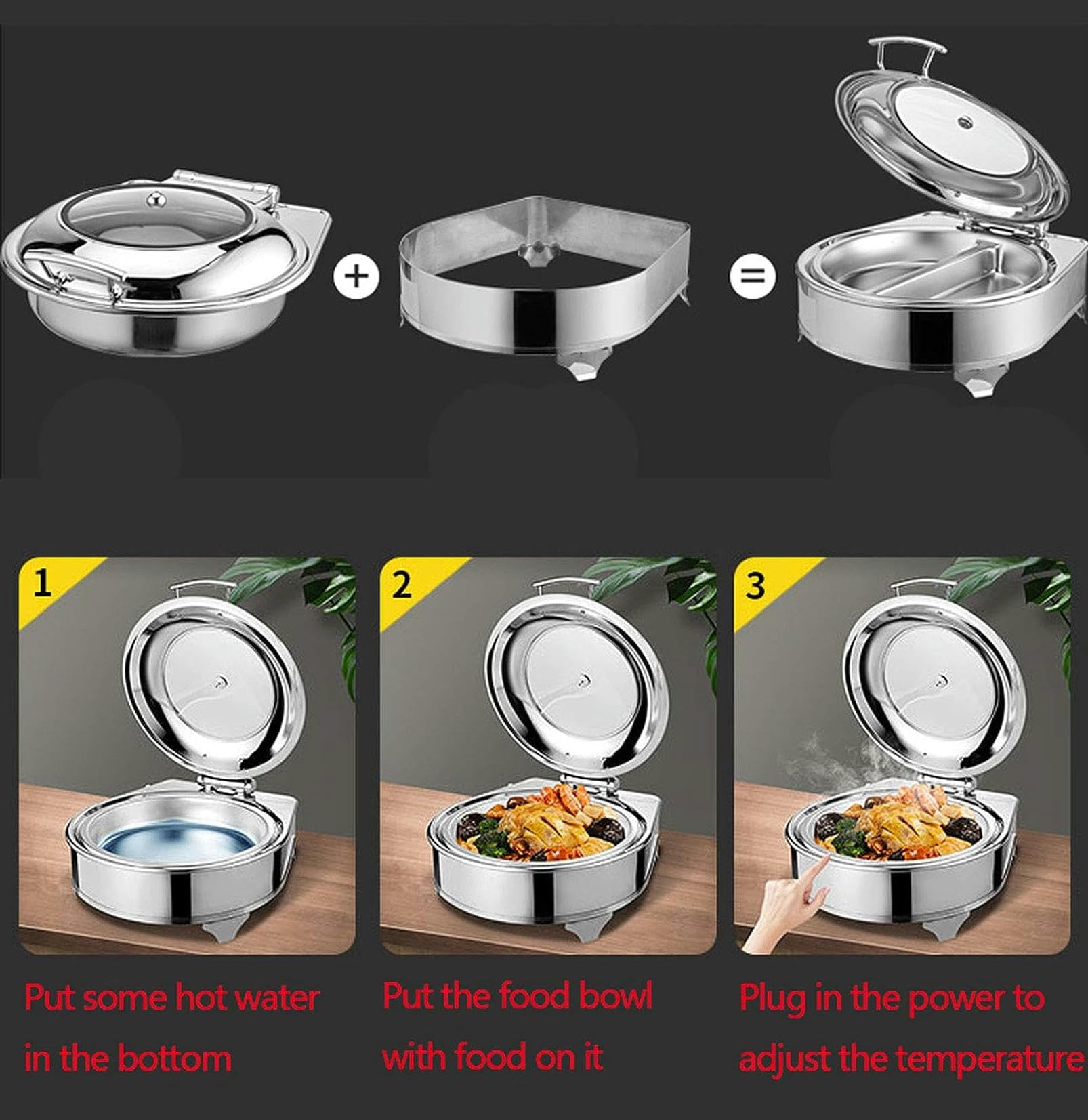 Calentador de Comida Chafing Dish Electrico para Buffet, 6L Calienta Platos Bandeja de Calentamiento para Banquetes de Fiesta en la Cocina