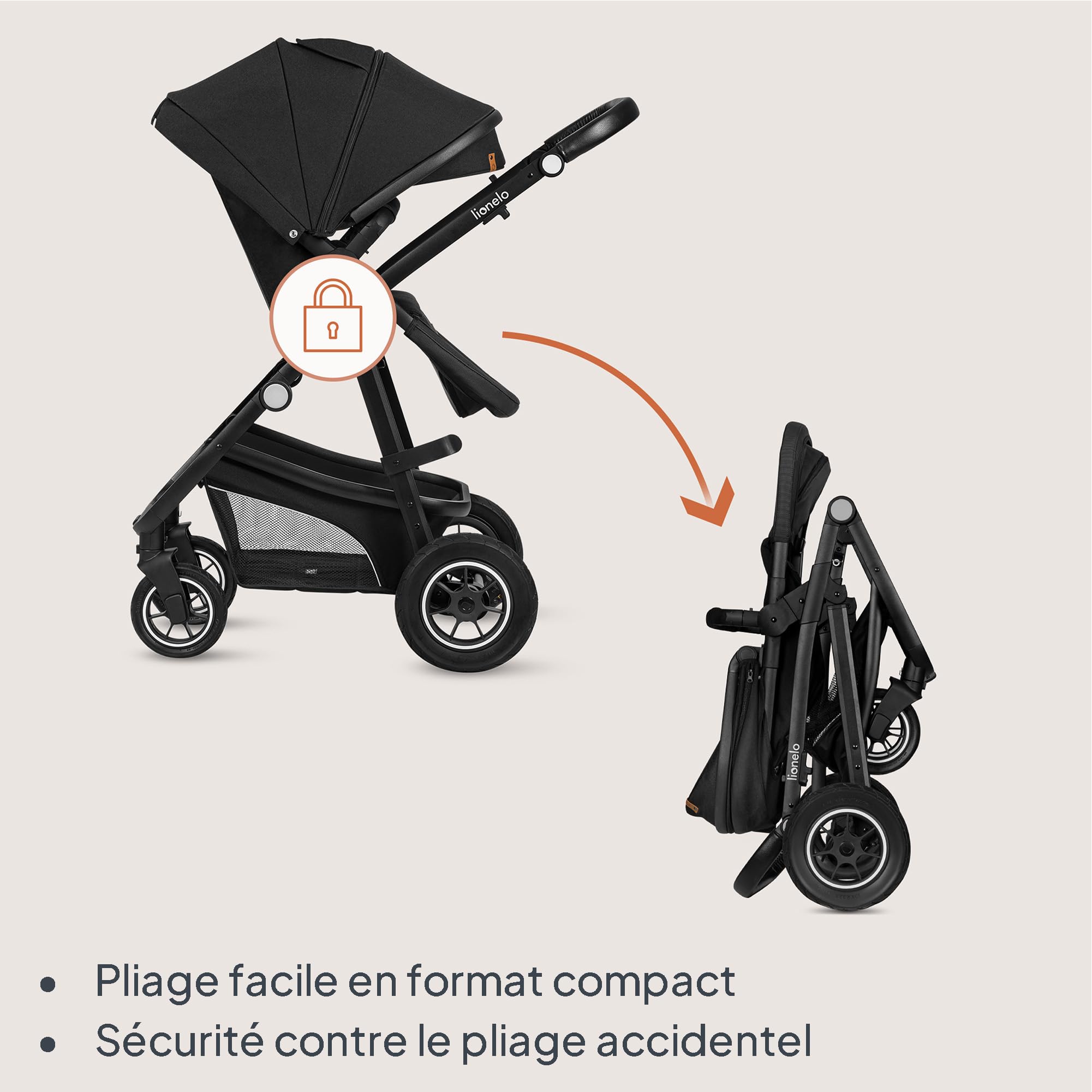 LIONELO BIANKA Poussette 3 en 1 max 22 kg Système de Voyage Pliable Roues 360° Trio