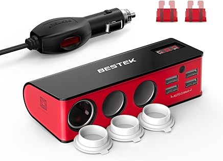 BESTEK Cargador para Coche 12v o 24v, Mechero Coche 200w 3 Toma de Mechero 4 Puertos de USB para Coche, Toma USB 12v Adaptador Mechero Coche para Cargar Sus Dispositivos BESTEK Cargador para Coche 12v o 24v, Mechero Coche 200w 3 Toma de Mechero 4 Puertos de USB para Coche, Toma USB 12v Adaptador Mechero Coche para Cargar Sus Dispositivos
