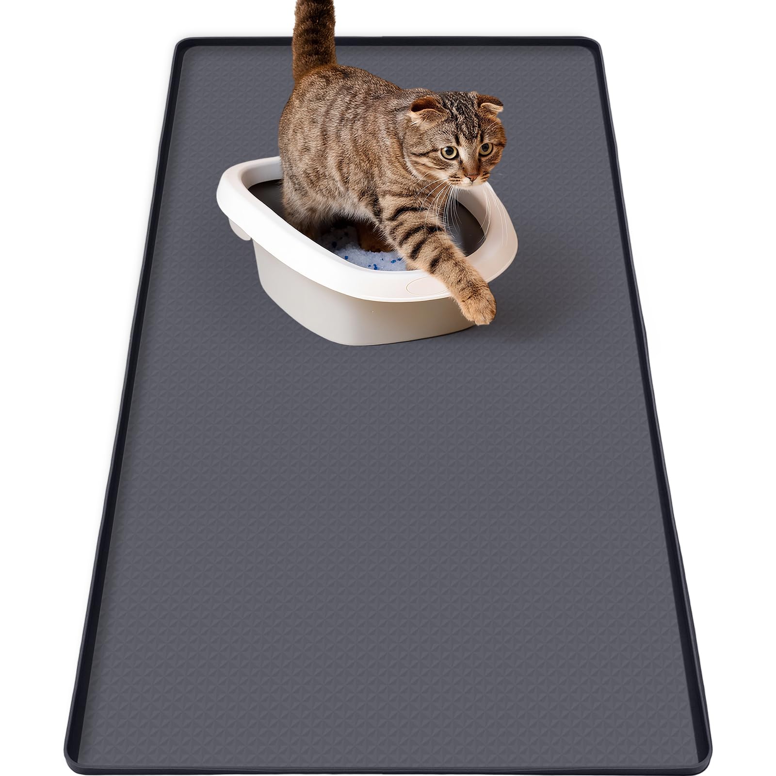 Breling Silikon-Katzenstreu-Matte, extra groß, 130 x 65 cm, wasserdichte Katzenstreu-Matte zur Streukontrolle, leicht zu reinigen und weich auf den Katzenpfoten, rutschfeste Unterlage, um den Boden