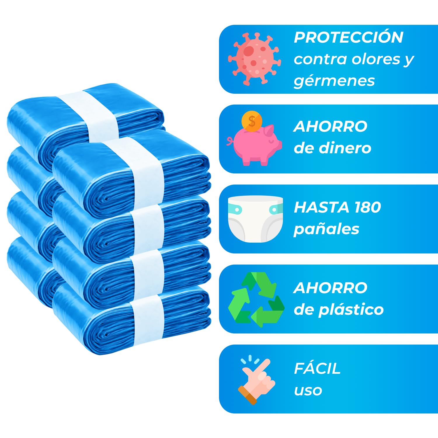 8 Recambios Compatibles con Tommee Tippee Twist & Click, Sangenic Tec, Simplee Sangenic y LitterLocker – Bolsas Perfumadas 8 Metros Antiolor