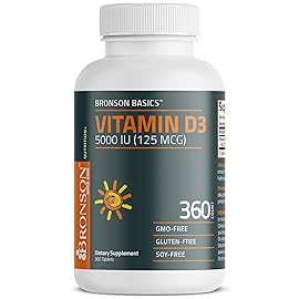 Bronson Vitamin D3 5000iu (125mcg) 1 Year Supply for Healthy Muscle Function and Immune Support, Non-GMO, 360 Tablets