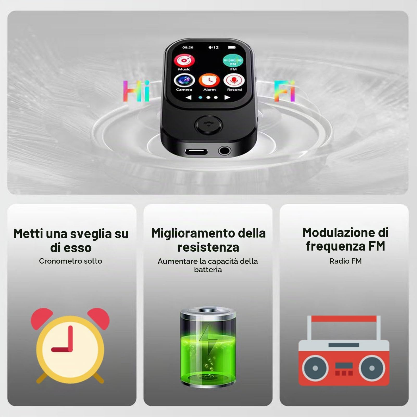 Denash Player MP3 con Bluetooth e WiFi, Lettore MP3 Portatile con Fotocamera, Altoparlante HiFi, Lettori di Musica Touch Screen 2.01 con Emetti (32 g di Piccoli schede di Memoria)