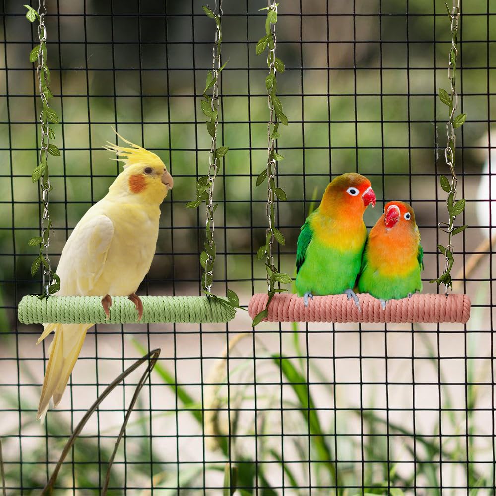 Giocattolo Altalena per Uccelli, Giocattoli per Pappagalli in Legno con 2 Ganci in Metallo, Accessori Gabbia per Parrocchetto, Calopsitta, Uccelli Innamorati, Fringuelli