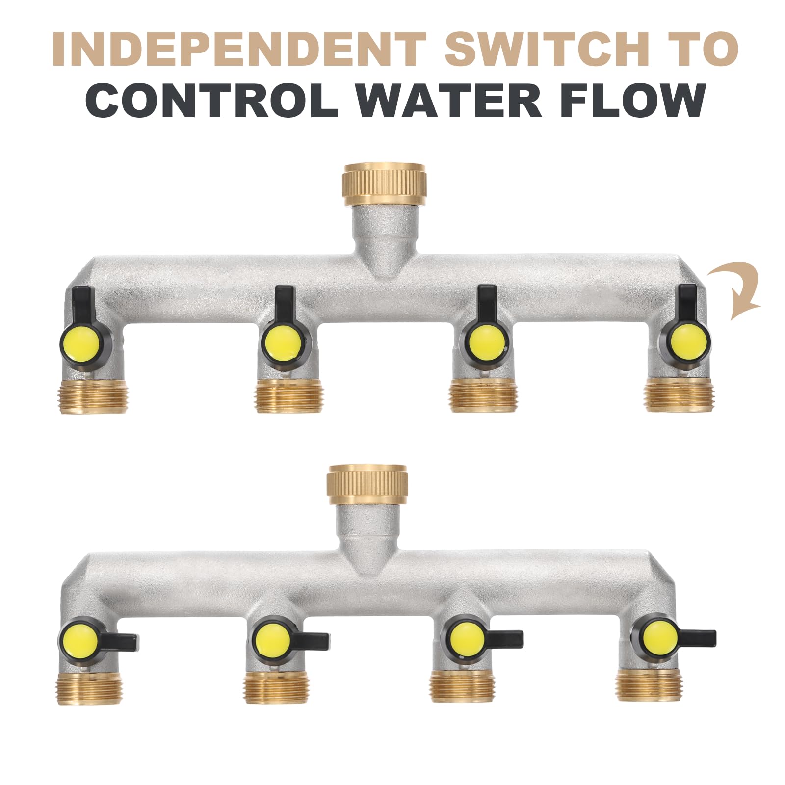 QUARKZMAN Distribuidor de Agua de 4 Vías, Adaptador de Grifo con Válvulas de Cierre Individuales Negras y Grifo, Caudal de Agua Regulable y Corte para Mangueras de Casa y Jardín