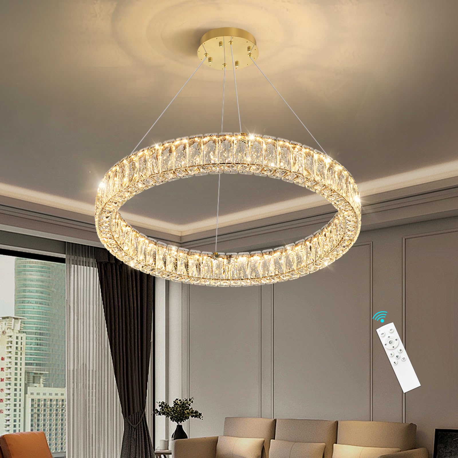 Photo 1 of HAIXIANG Modern Crystal Chandelier, 24" Gold Ring Pendant Light