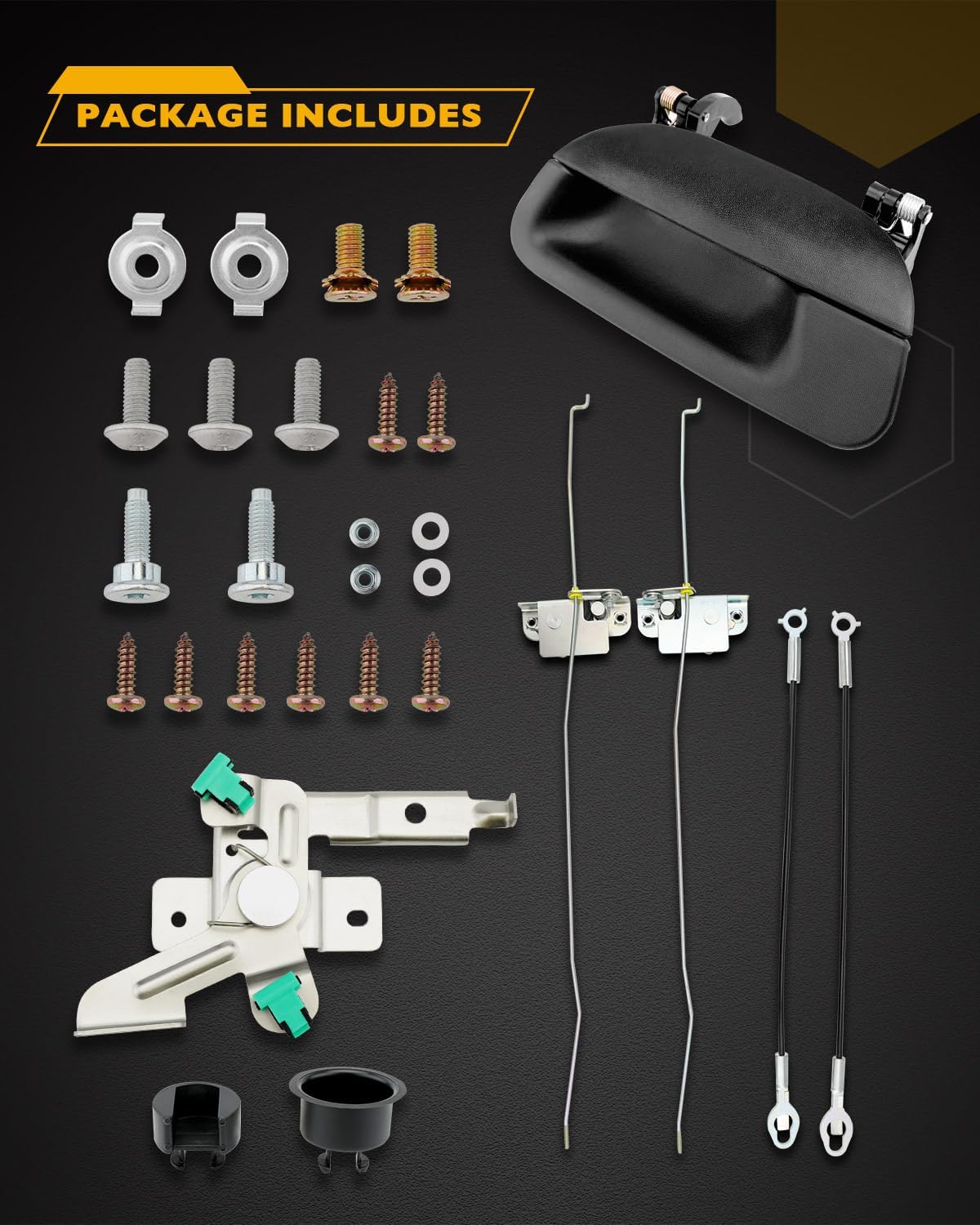 Tailgate Handle Latch Rebuild Kit, Compatible with 1997-2007 Ford F150 F250 F350 Super Duty, Replaces# 72958, 77726, 1L3Z-9943400-BAA, Complete Rear Tail Gate Door Bezel Lock Bolt Hinge Cable Set