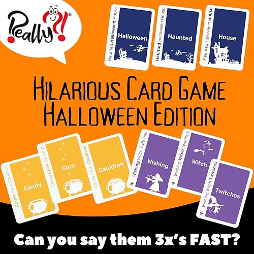 Miniatura 6 de Really! Juego de cartas Trick or Treat Tongue Twisters, juegos de fiesta de Halloween para niños y adultos, tamaño de viaje divertido, juegos