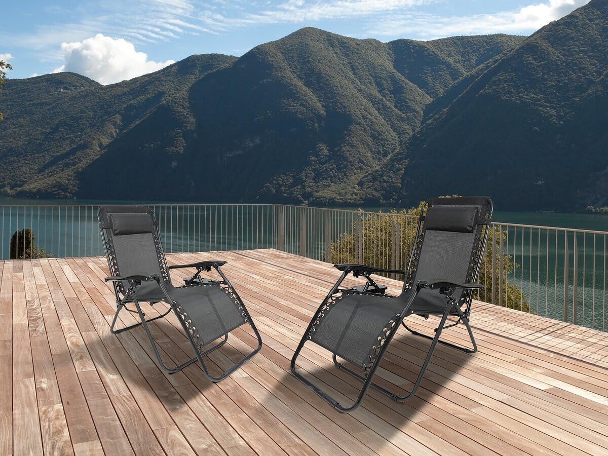 Lot de 2 Fauteuils de Jardin inclinable zéro gravité Sintra - Noir