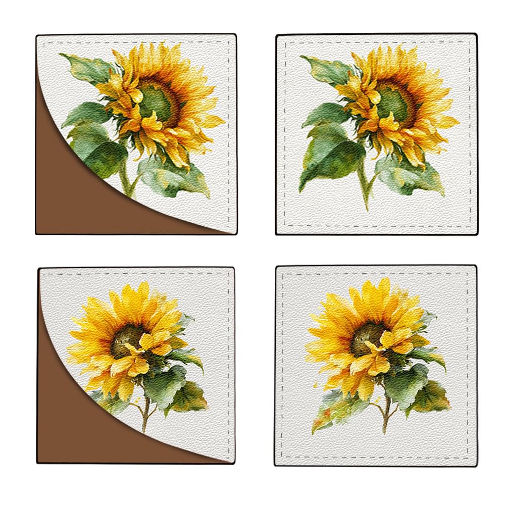 2Pcs Sunflower Corner Bookmarks, Handmade PU Leather Page Corner Protectors, Summer Floral Stationery Gift for Women, Teachers, Students, Aesthetic Reading Accessories 3.54 x 3.54 Inch