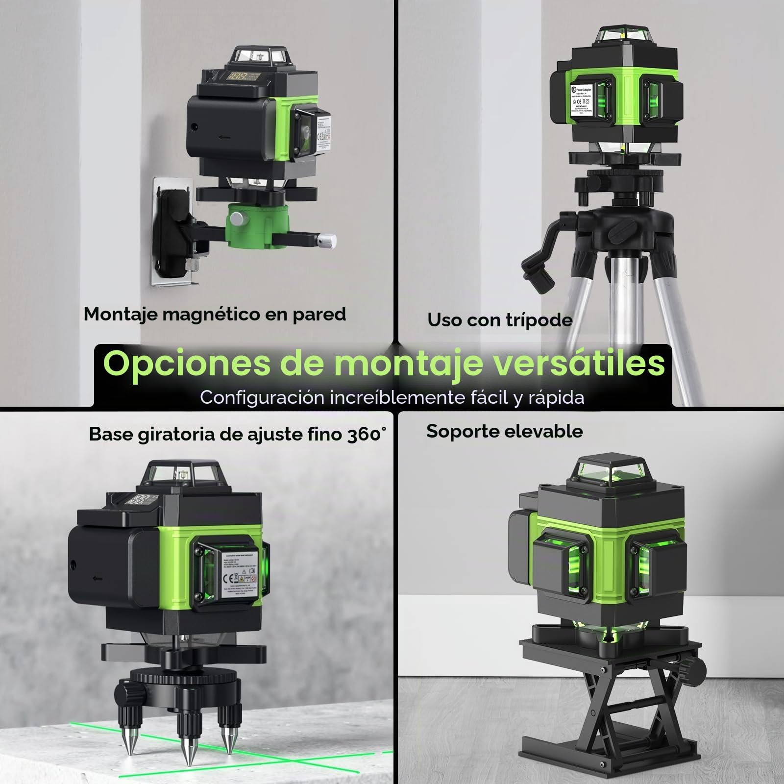 Geevorks Nivel Laser Autonivelante con Tripode,Nivel Láser 4D de 16 Líneas con 2 * 2400 mAh Batería,Alcance de 25 m,360 Verde,Soporte de Trípode de 1,2 m,Control Remoto