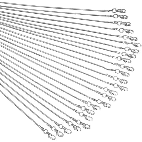 Snake Chains Necklace 24pcs 925 Silver Plated 1.2mm DIY Charms Link with Lobster Clasps for Jewelry Making (16 inch)