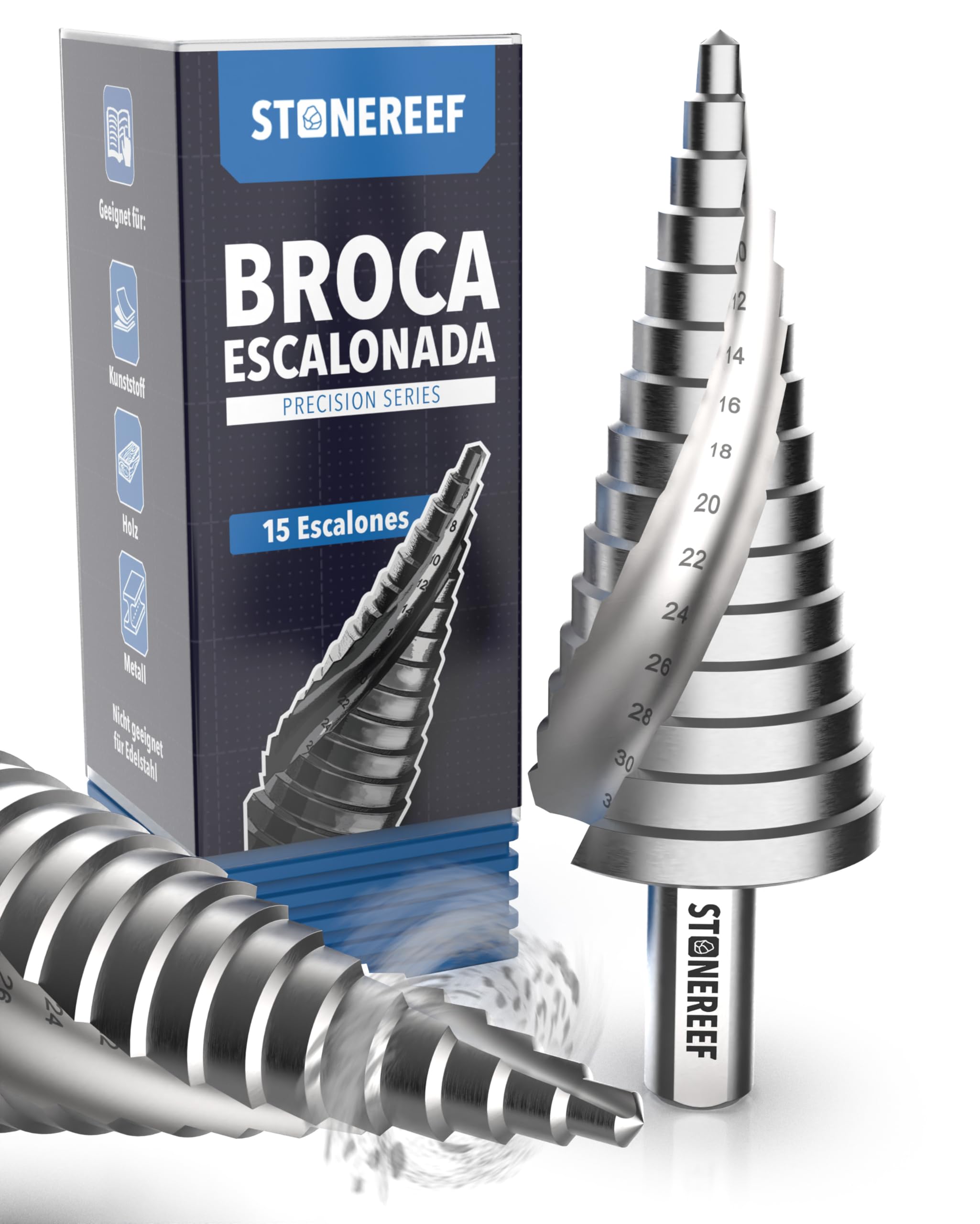 Broca escalonada profesional de acero HSS, 15 niveles, diámetro 4-32 mm, cónica, peladora, para chapa, perforadora