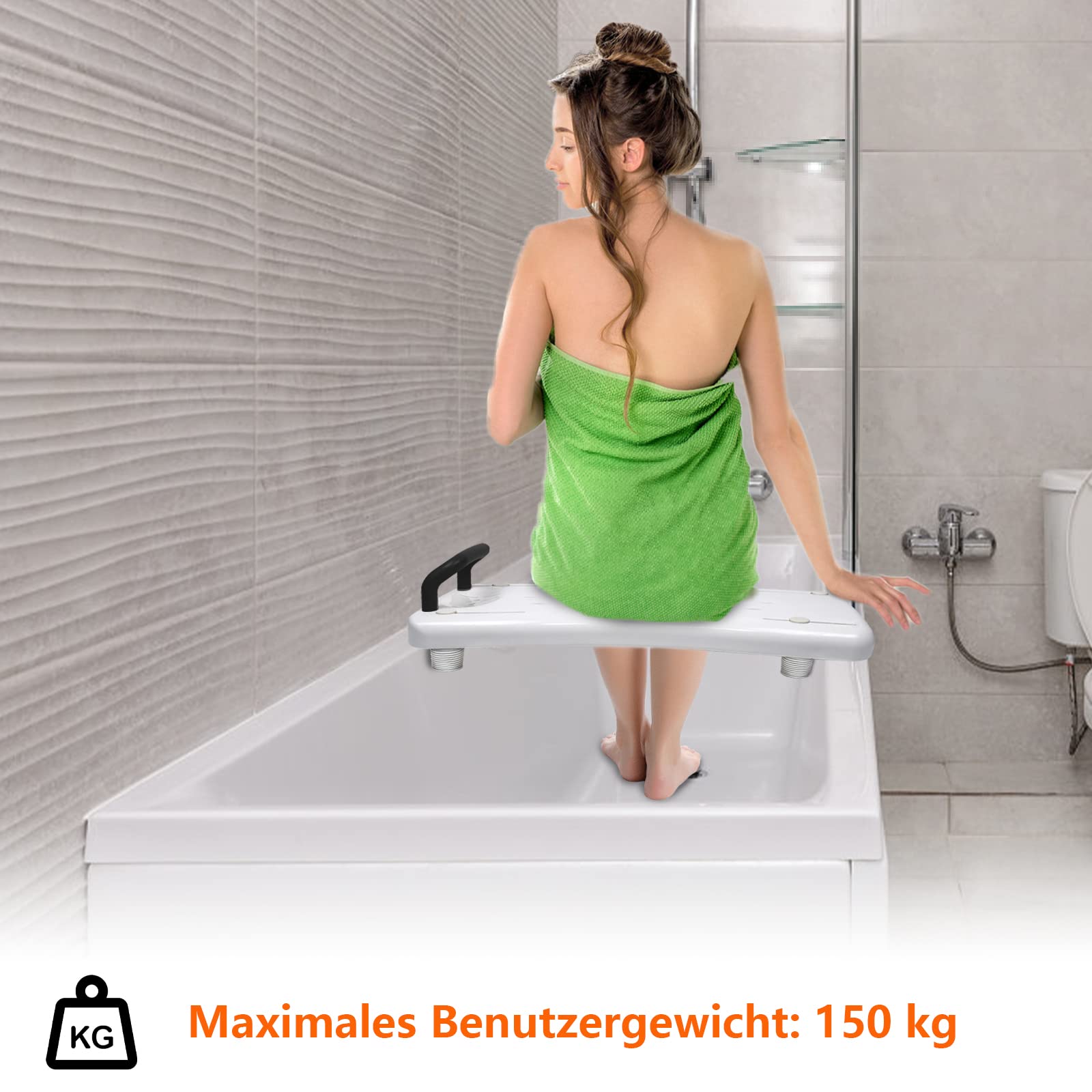 XMTECH Badewannensitz Senioren Badewannenbrett zum Sitzen mit Ergonomisch Geformte Griff, rutschfest Kunststoff Badewanne Brett Duschbrett für Badewanne Badezimmer, mit Schwarz Griff