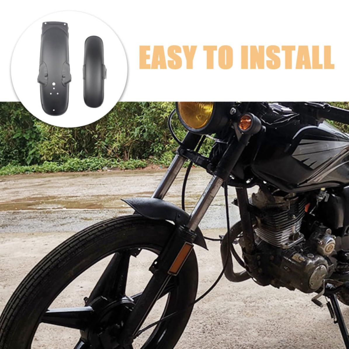 POPETPOP Motorrad Schutzblech Satz Vorne und Hinten aus Eisen in Schwarz Langlebiger Spritzschutz und Vorderrad Schmutzfänger für Retro Motorrad