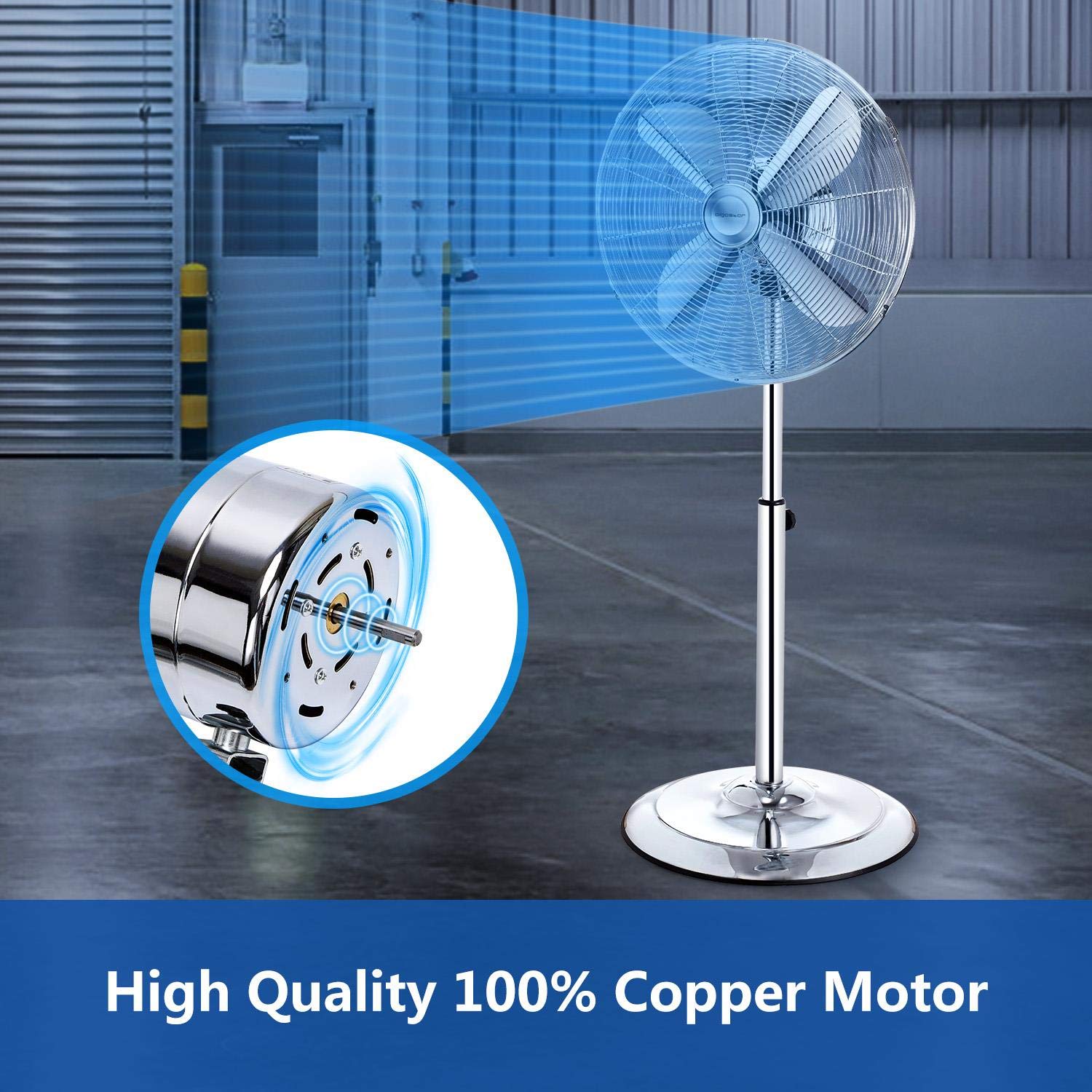 Aigostar Emery- Ventilatore acciaio, Ventilatore a piantana con oscillazione a 90°, altezza regolabile, 3 velocità, 60 W, 40 cm, maniglia per trasporto, griglia di sicurezza per bambini.