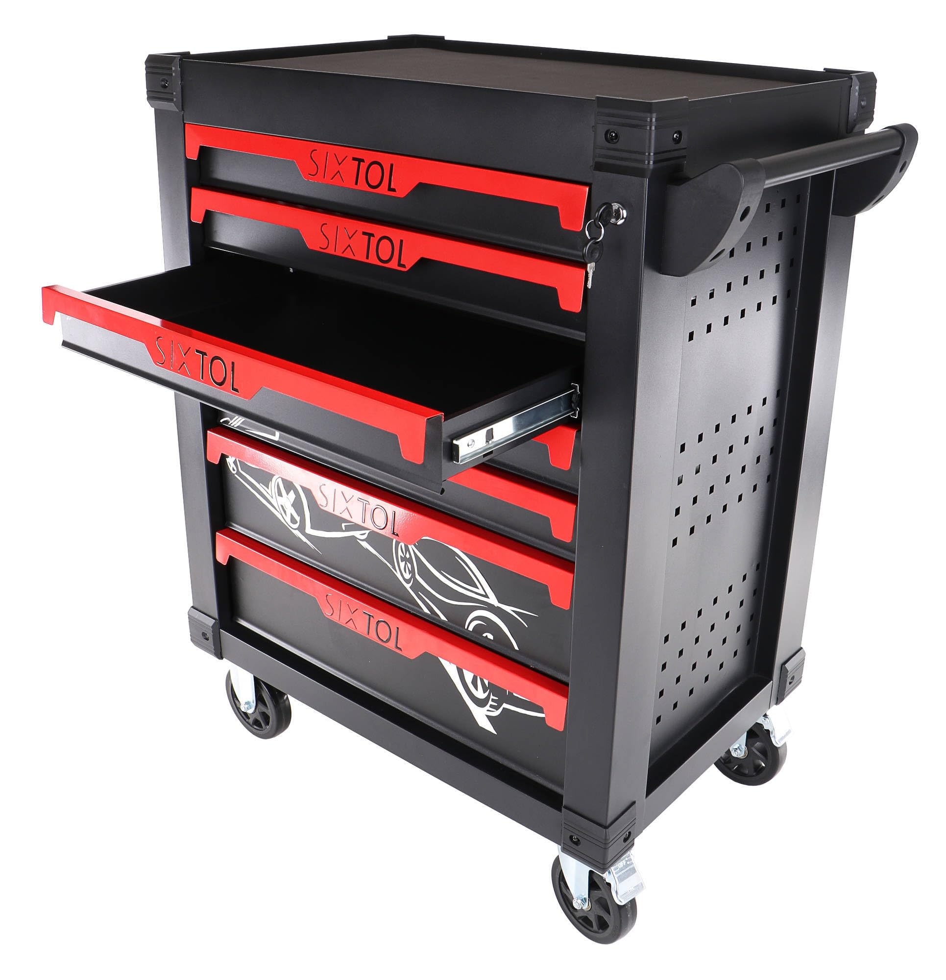 Trolley meccanico Kevin 195, carrello da officina, 7 cassetti, set di attrezzi da 195 pezzi