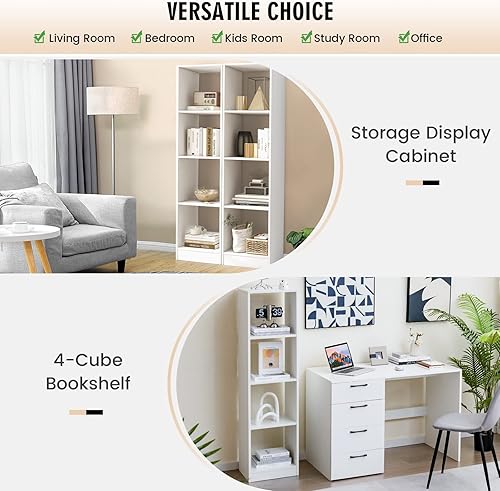 Miniatura 3 de Giantex Estantería de 4 cubos de 56 pulgadas de alto, color blanco, estantería independiente de 15 pulgadas de ancho y 5 niveles con 4 kits