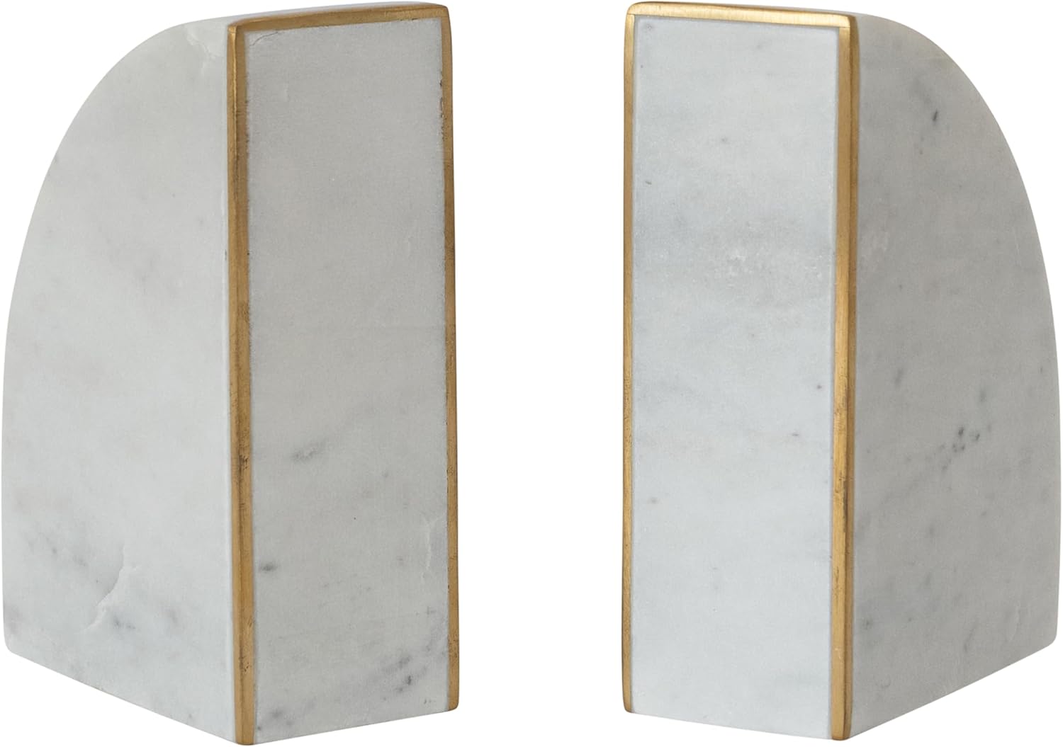 Bloomingville 2-Piece Marble Bookends with Brass Inlay, Gold Finish, White
