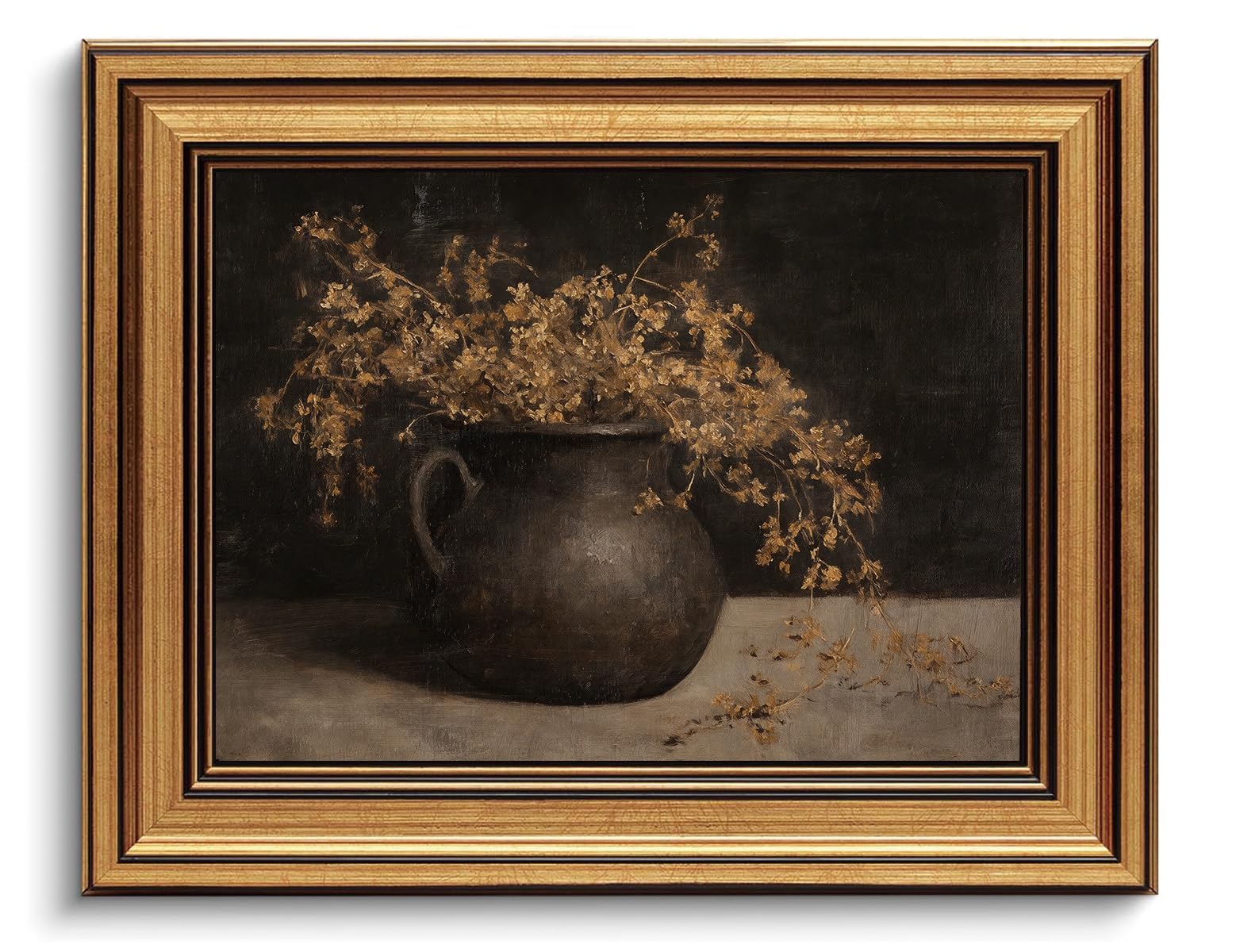 Gold Framed Wall Art Vintage Floral Canvas Art Farmhouse Autumn Picture Moody Wall Decor Antique Prints Rustic Botanical Paintings Country Artwork for Bedroom Bathroom Living Room 8x10 Inch