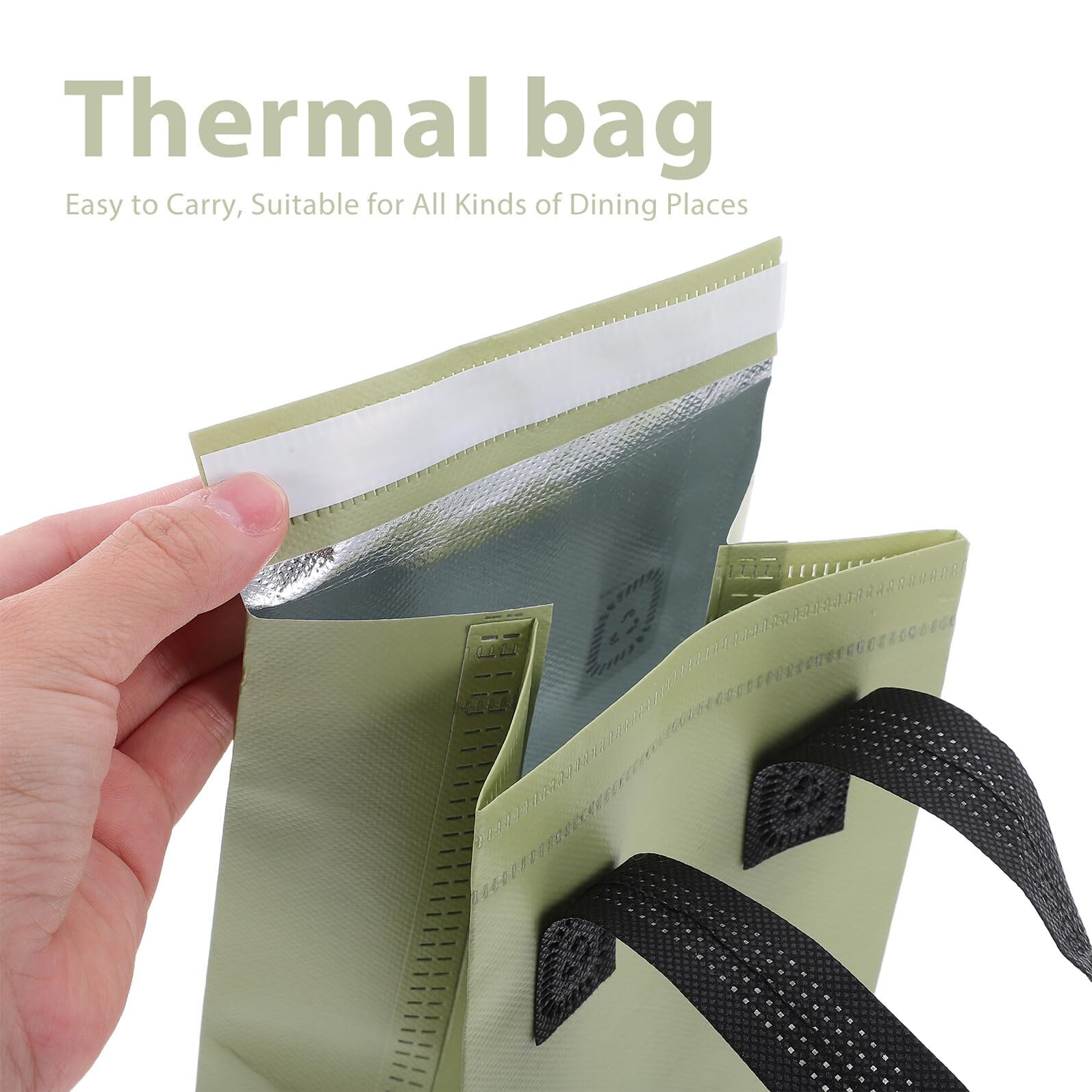 Alipis 50 Pièces Sac Non Tissé Vert Olive Sac Chauffant et Réfrigérant pour Aliments et Boissons Chaudes Froides Transport Repas Café Thé Livraison et Restauration