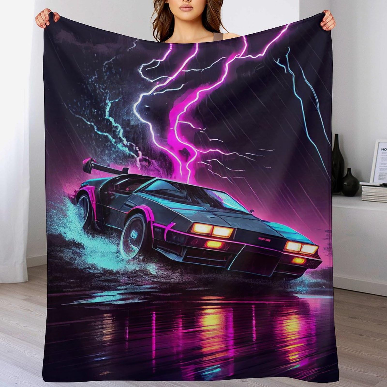 Couverture polaire voiture de sport 150x200 cm en flanelle pour lit et canapé