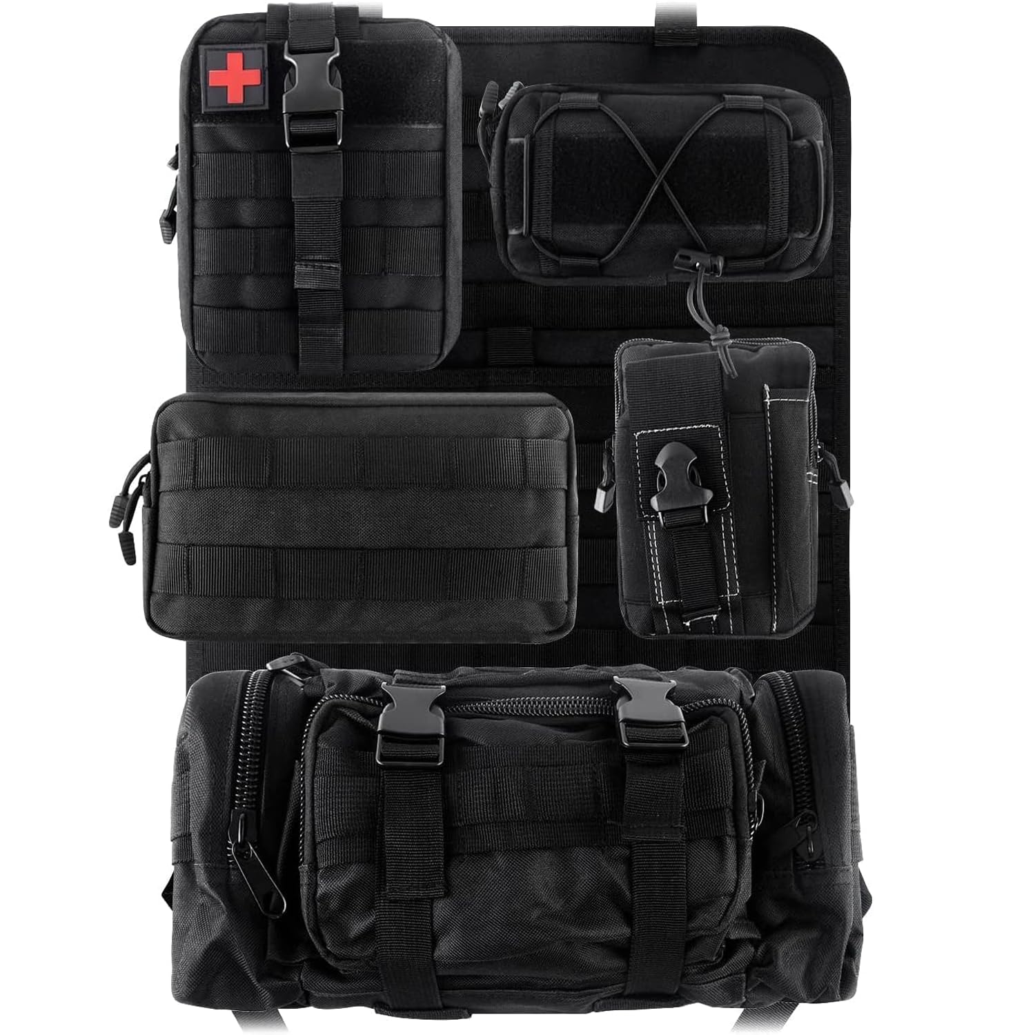 Organisateur Voiture 6-en-1 Tactique - Organisateur de Siège Auto Arrière Universel avec Poches Multi-fonctions, Imperméable pour Famille et Voyage